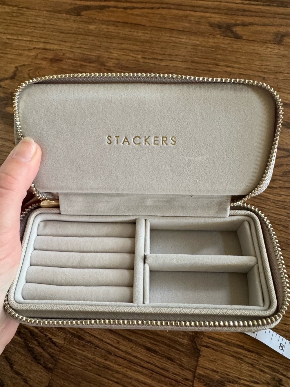 Stackers Travel Jewelry Box Case Leather Suede Grey Earring Ring Vacation Small